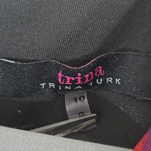 Trina Turk Black Dress Red Floral Bell Sleeves Lined Career Party Event , 10 - Picture 4 of 9